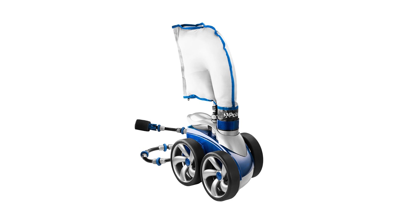 A Polaris 3900 Sport pressure cleaner with its sweep hose and bag